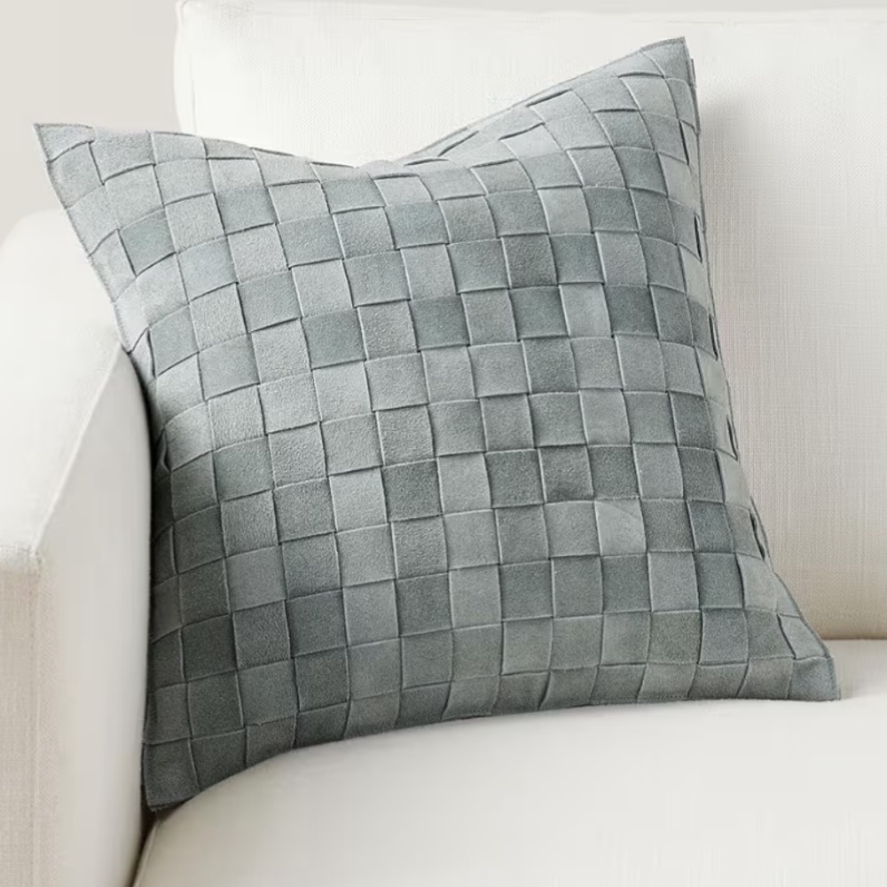 South Beach Leather Lamb Pillow Cover Modern Boho Basketweave Chambray 18x18